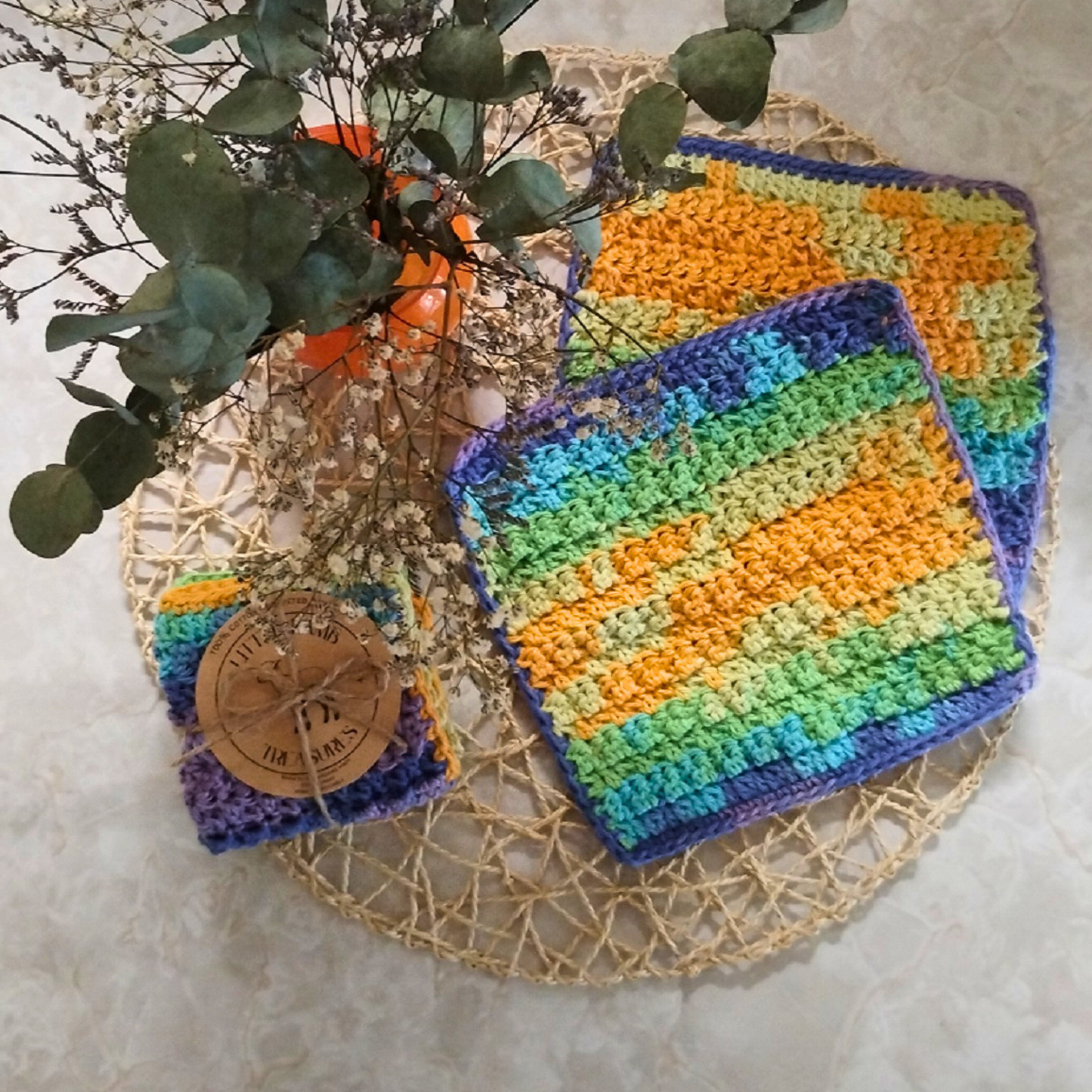 100% Cotton Crocheted Dishcloths - Sherbet