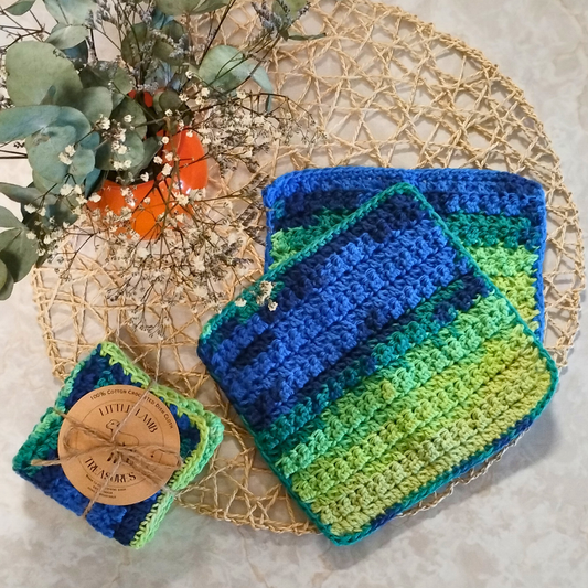 100% Cotton Crocheted Dishcloths - Blue Grass