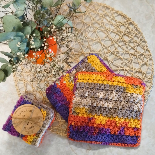 100% Cotton Crocheted Dishcloths - Colourful Clouds